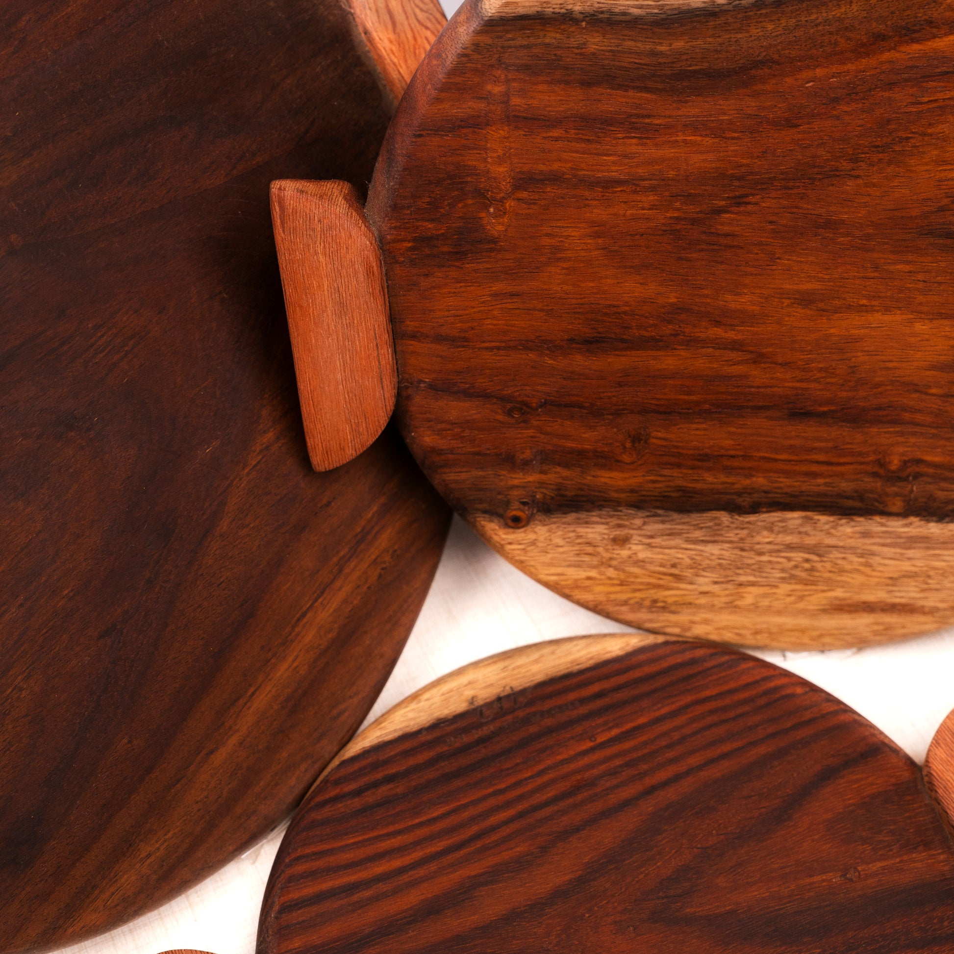 Close-up of wooden Pizza boards with a focus on texture and grain.