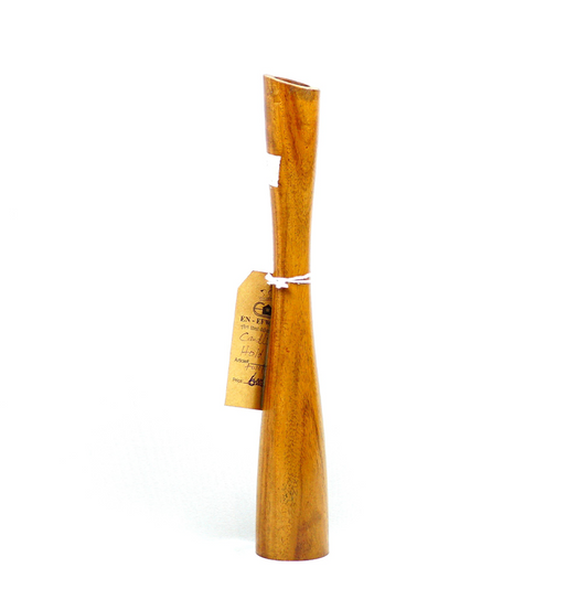 Wooden product with a tag on a white background
