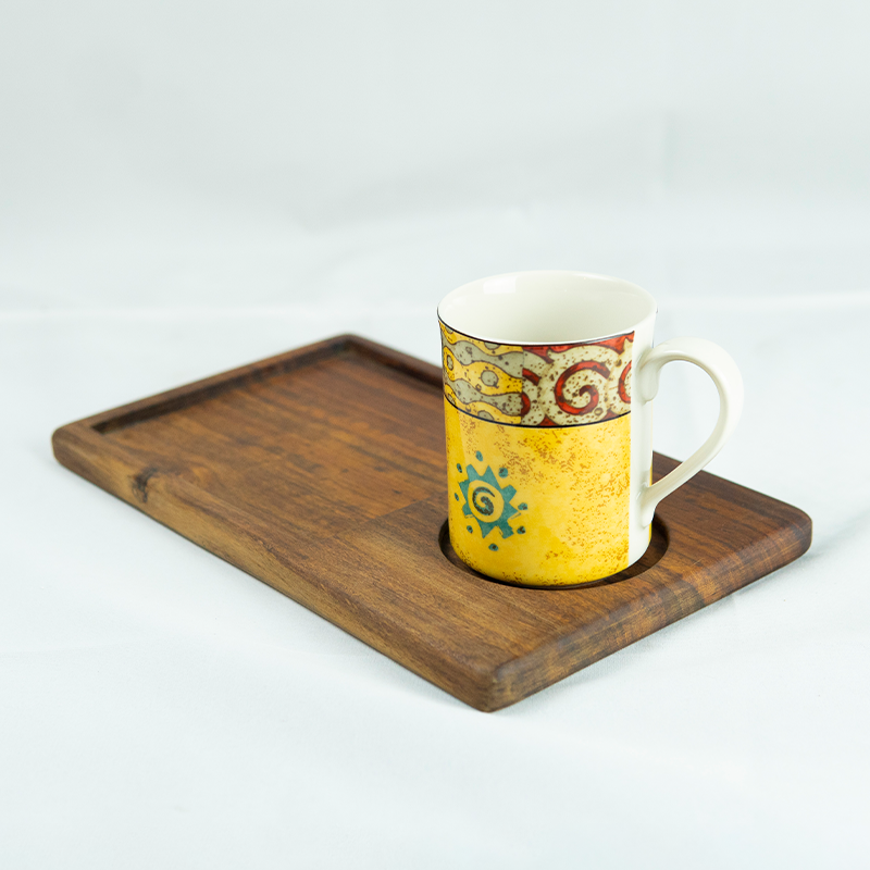 Solid Wood Platter With Cup-Holder